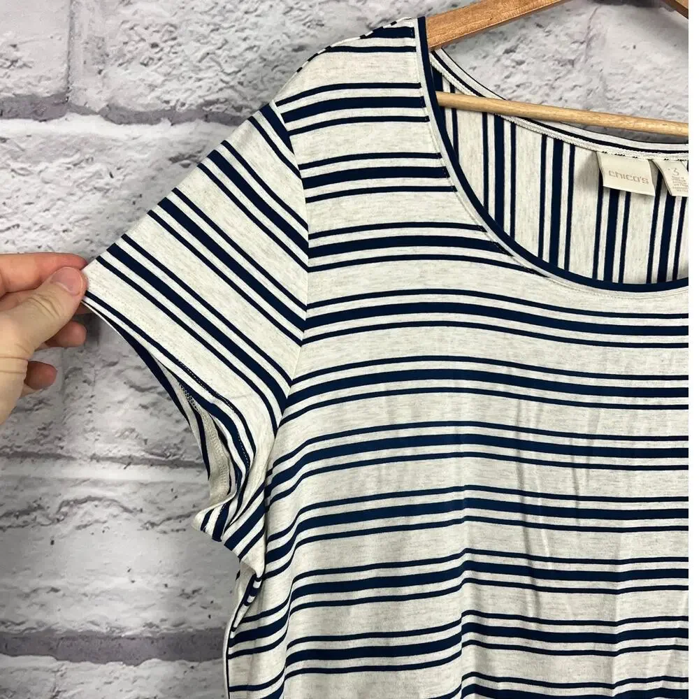 Chico's Women's XL Nautical Coastal Preppy Minimalist Vacation Striped‎ T-Shirt